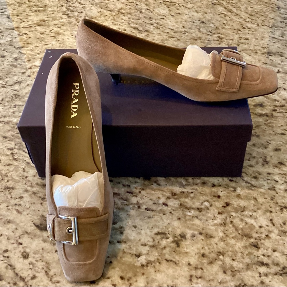 Prada Suede Buckle Pumps
